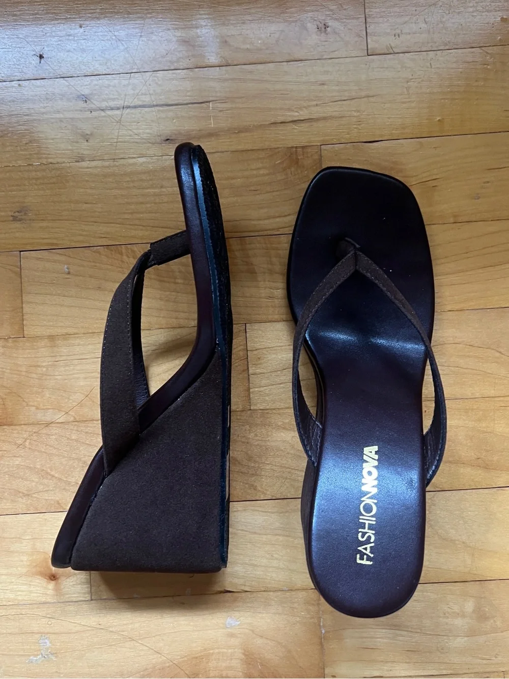 Fashion Nova Brown Wedge Thong Sandals